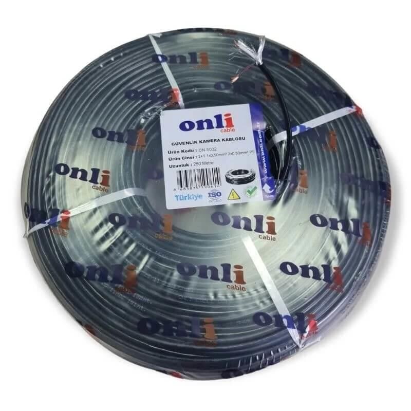 Onli 2+1 1x0,50 mini Coax 2x0,50mm 250 metre Harici Siyah CCTV Kamera Kablosu