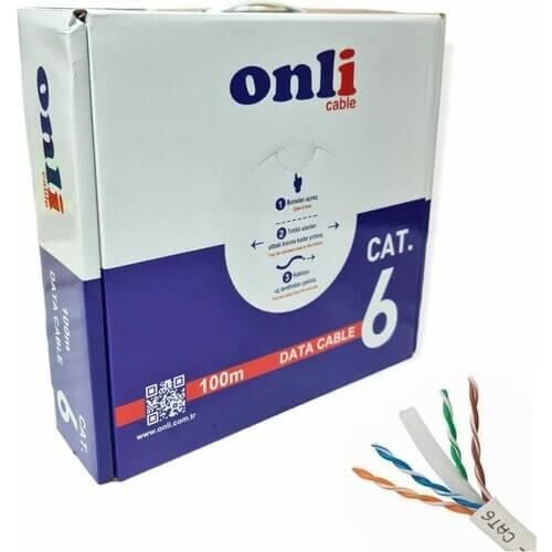 Onli 100MT Kutulu 24AWG Utp Cat6 Gri Data Kablosu
