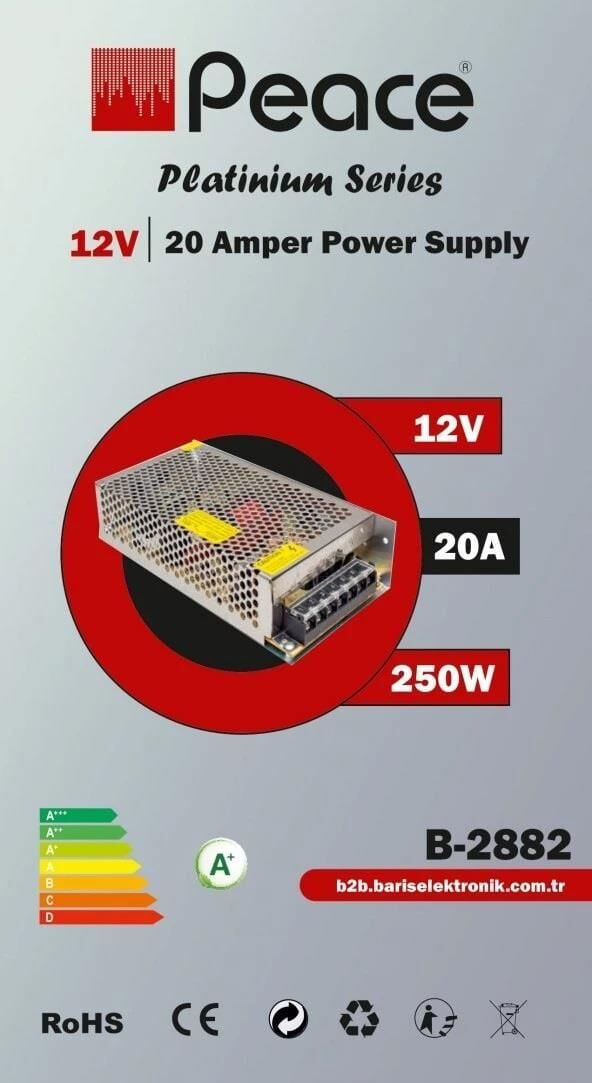 Peace B2882 12V 20A Metal Kasa Smps Adaptör