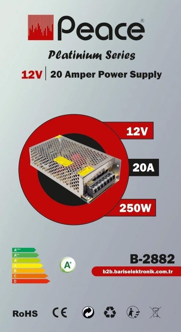 Peace B2882 12V 20A Metal Kasa Smps Adaptör