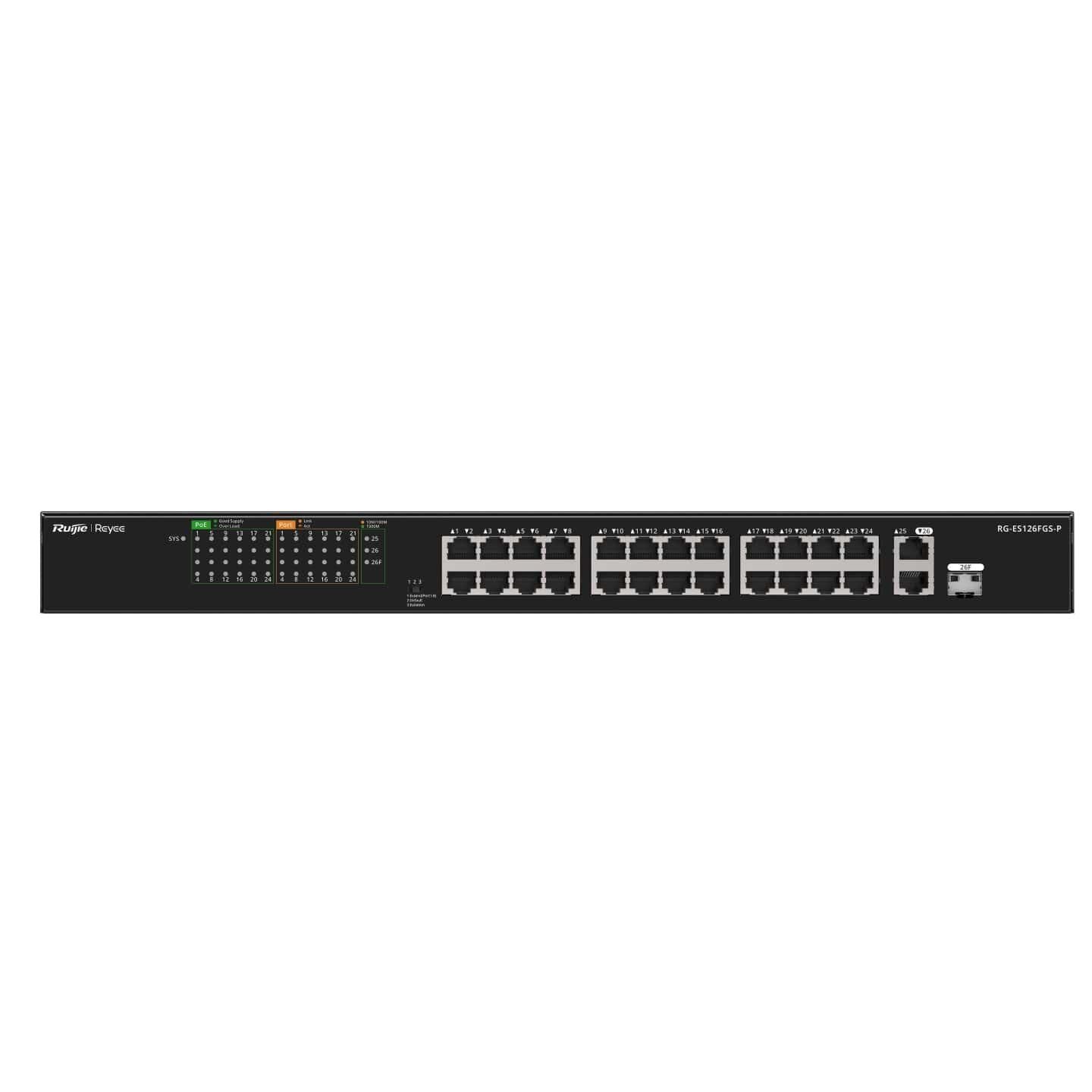 REYEE RG-ES126FGS-P 26 Portlu 10/100 Fast Ethernet Switch – 2 Gigabit Uplink, 1 Gigabit SFP