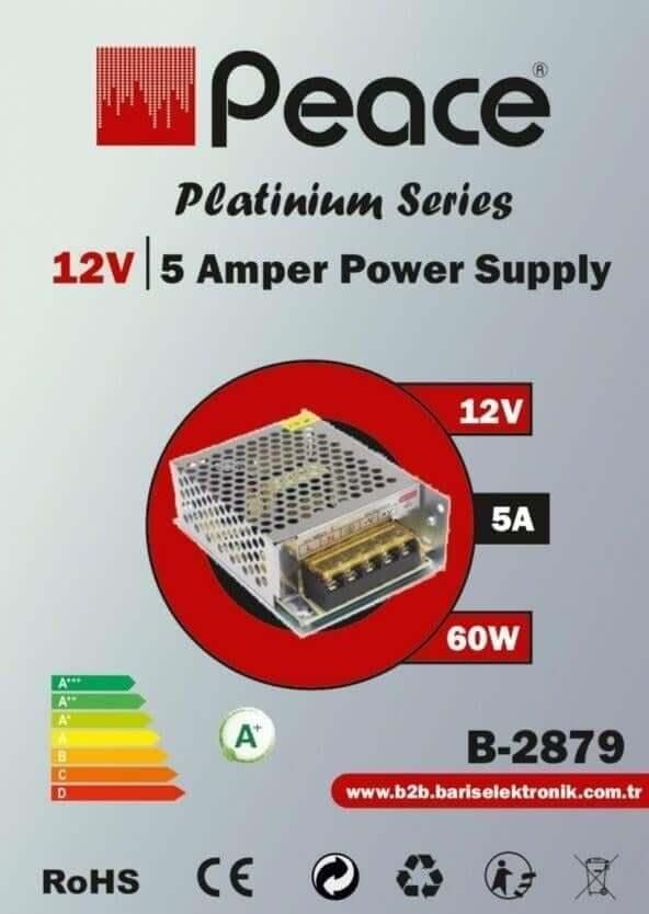 PEACE B-2879 12V 5A SMPS Metal Kasa Adaptör