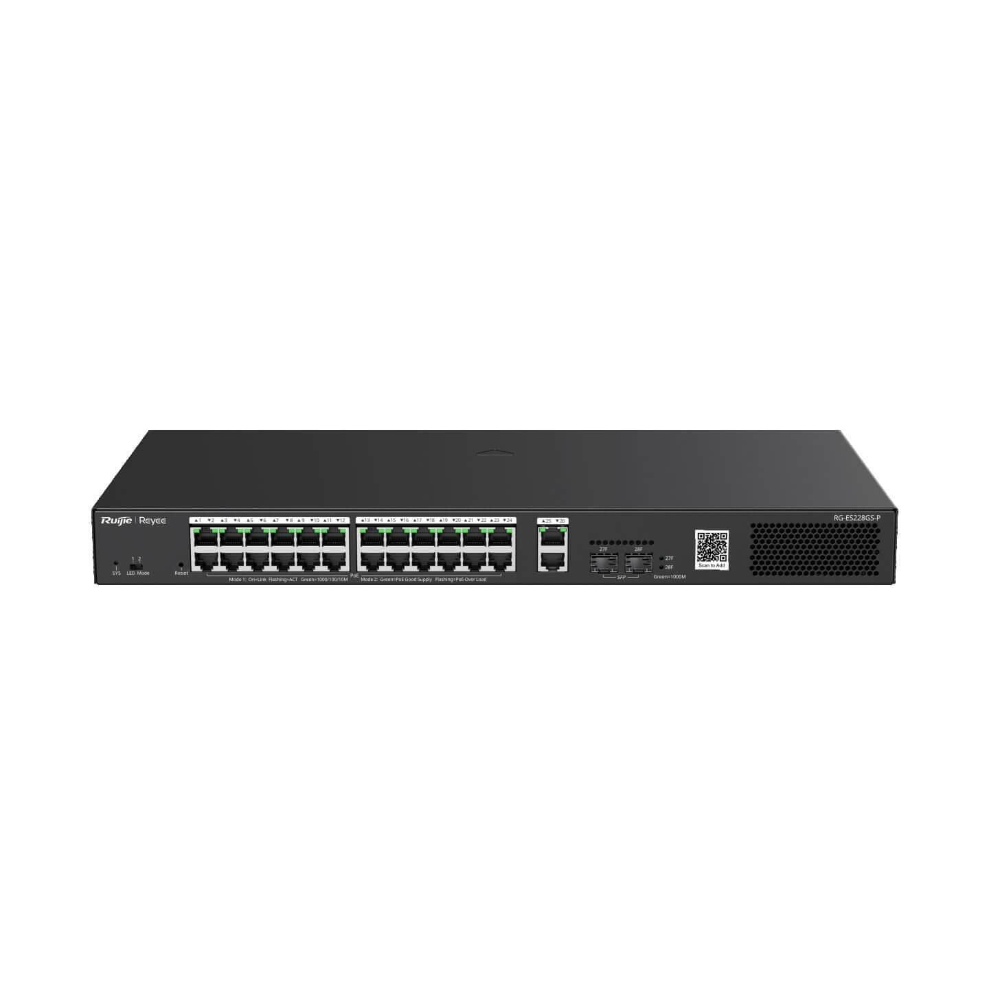Ruijie Reyee RG-ES228GS-P 28 Port 370 W 2xSfp 2xRj45 Uplink Yönetilebilir Gigabit PoE Switch