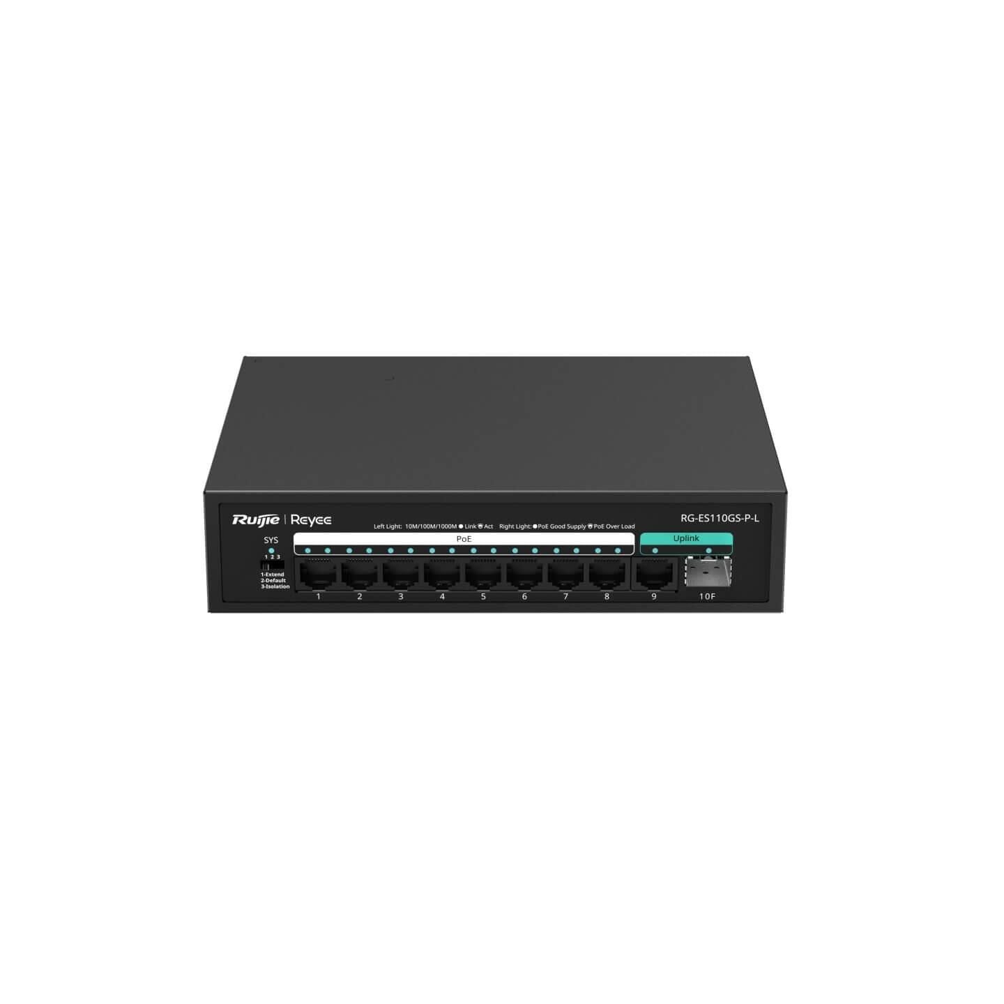 Ruijie Reyee RG-ES110GS-P-L 10 Port 1xSfp 1xRj45 Uplink Yönetilemez Gigabit PoE Switch