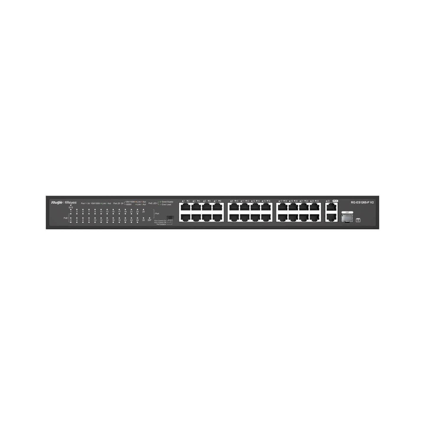 Reyee RG-ES126S-P V2 24 Port 370W 2xGigabit Uplink, 1xSfp Yönetilemez Poe Switch