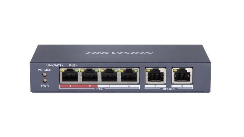 Hikvision DS-3E0106P-E/M 4 Port 2x Rj45 Uplink 10/100 Mbps PoE Switch