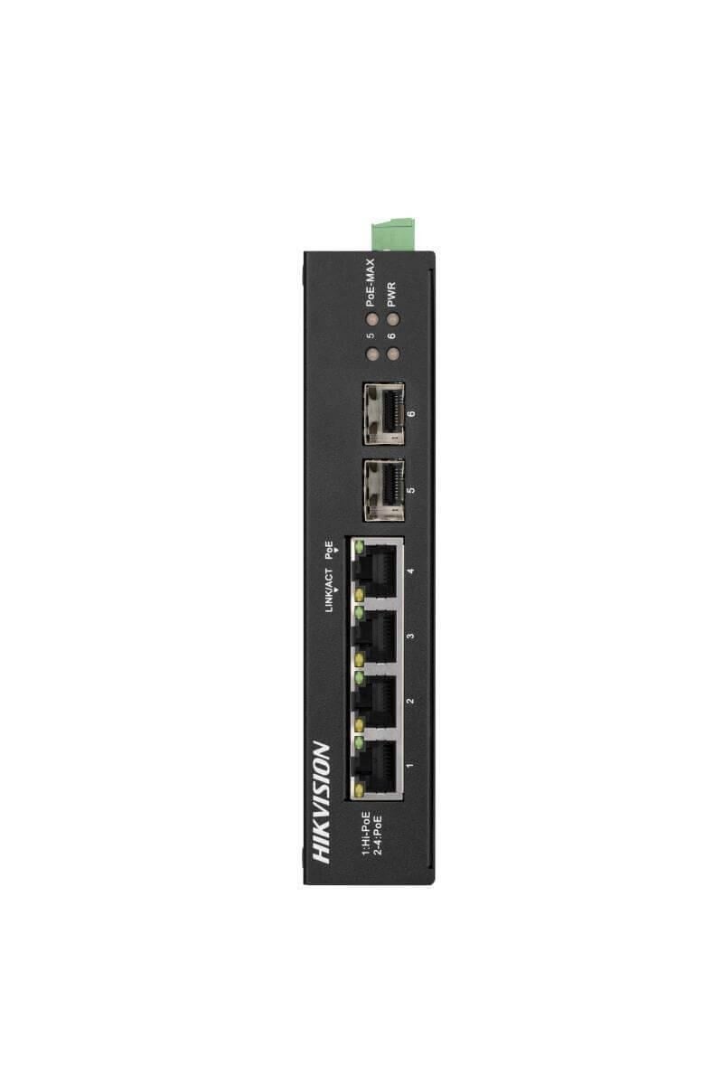 Hikvision DS-3T0506HP-E/HS 4 Port 2xSFP 60W Gigabit Yönetilmez Endüstriyel PoE Switch