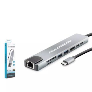 Hadron HDX7841 Type-C Combo Hub HDMI 4K USB 3.0 LAN Kart Okuyucu 8 Port Gri