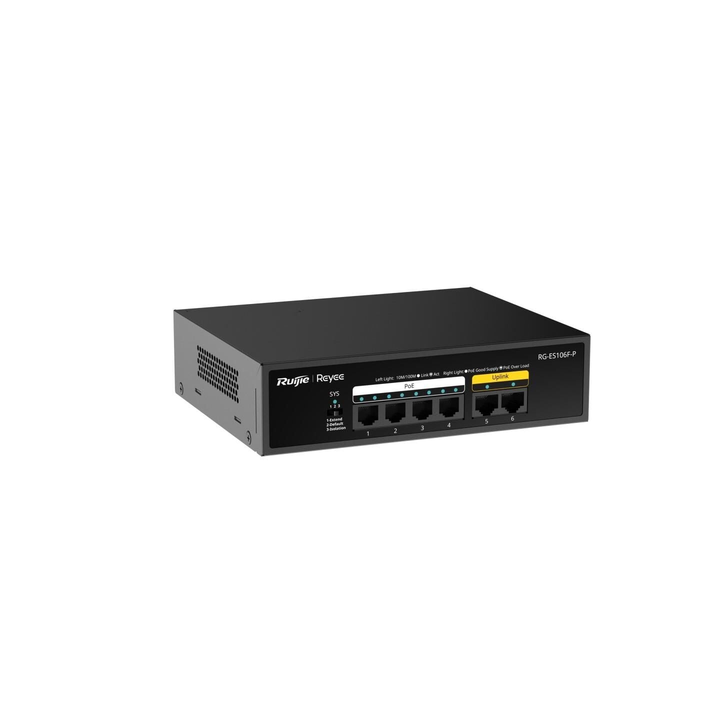 Reyee RG-ES106F-P 6 Portlu 10/100 Fast Ethernet Tak Çalıştır Switch 2 Fast Ethernet Uplink 4 Port
