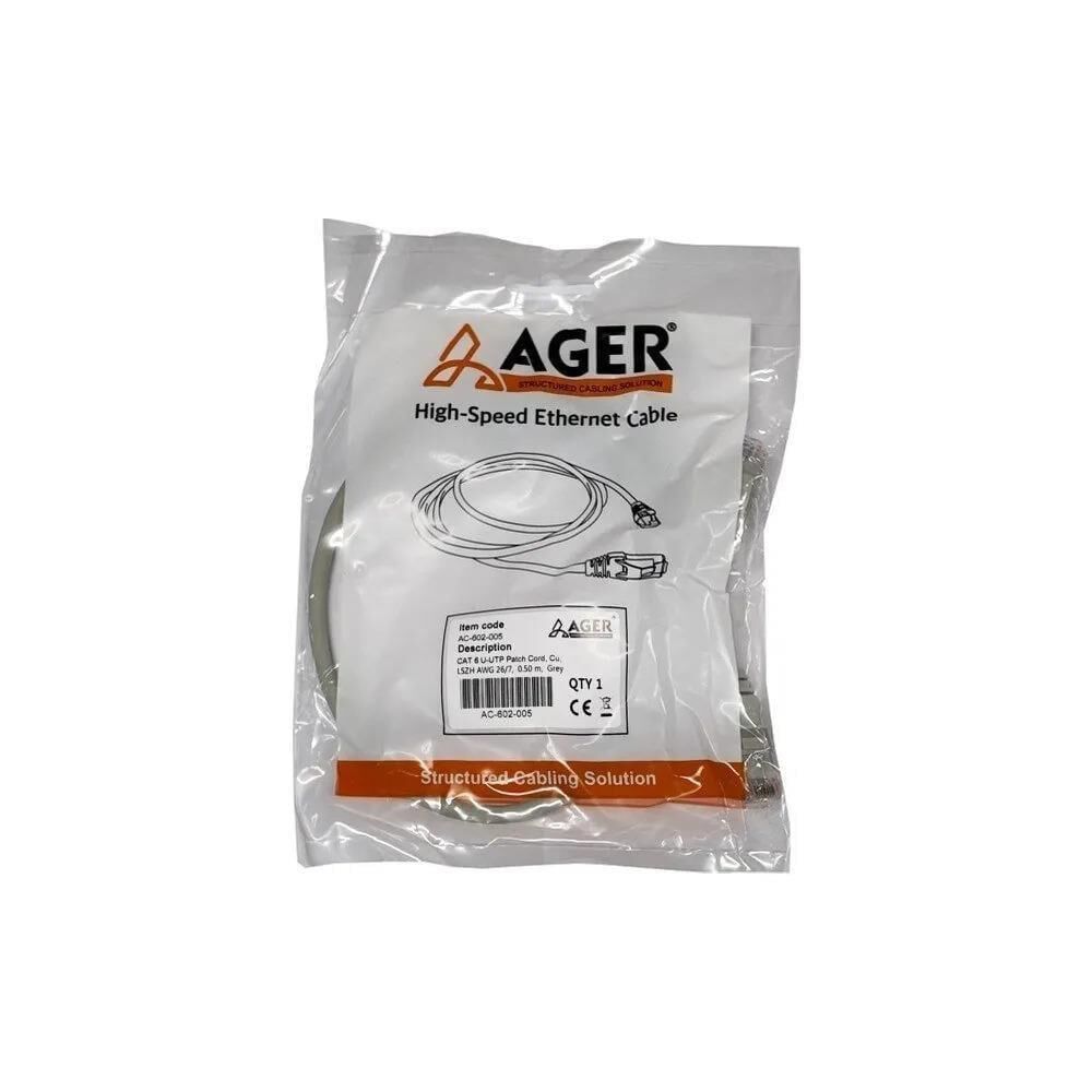 Ager AC-602-050 CAT6 U-UTP Patch Kablo 5 Metre Gri