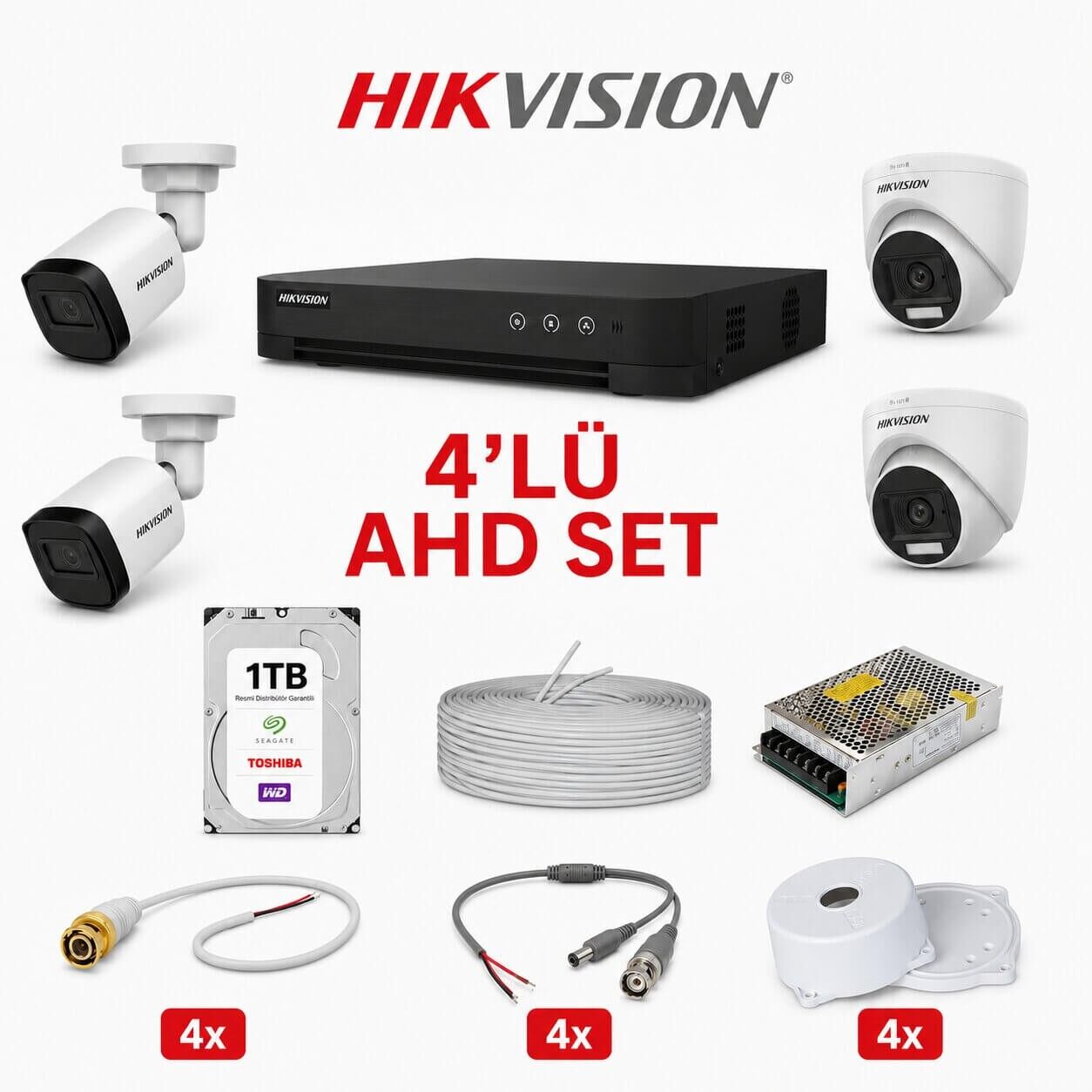Hikvision 4'lü AHD Kamera Güvenlik Sistemi (1 TB HDD Dahil)