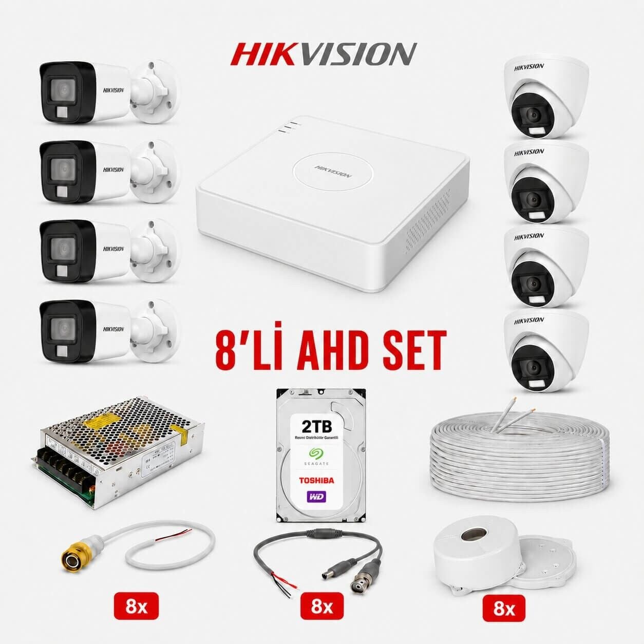 Hikvision 8'li AHD Kamera Güvenlik Sistemi (2 TB HDD Dahil)