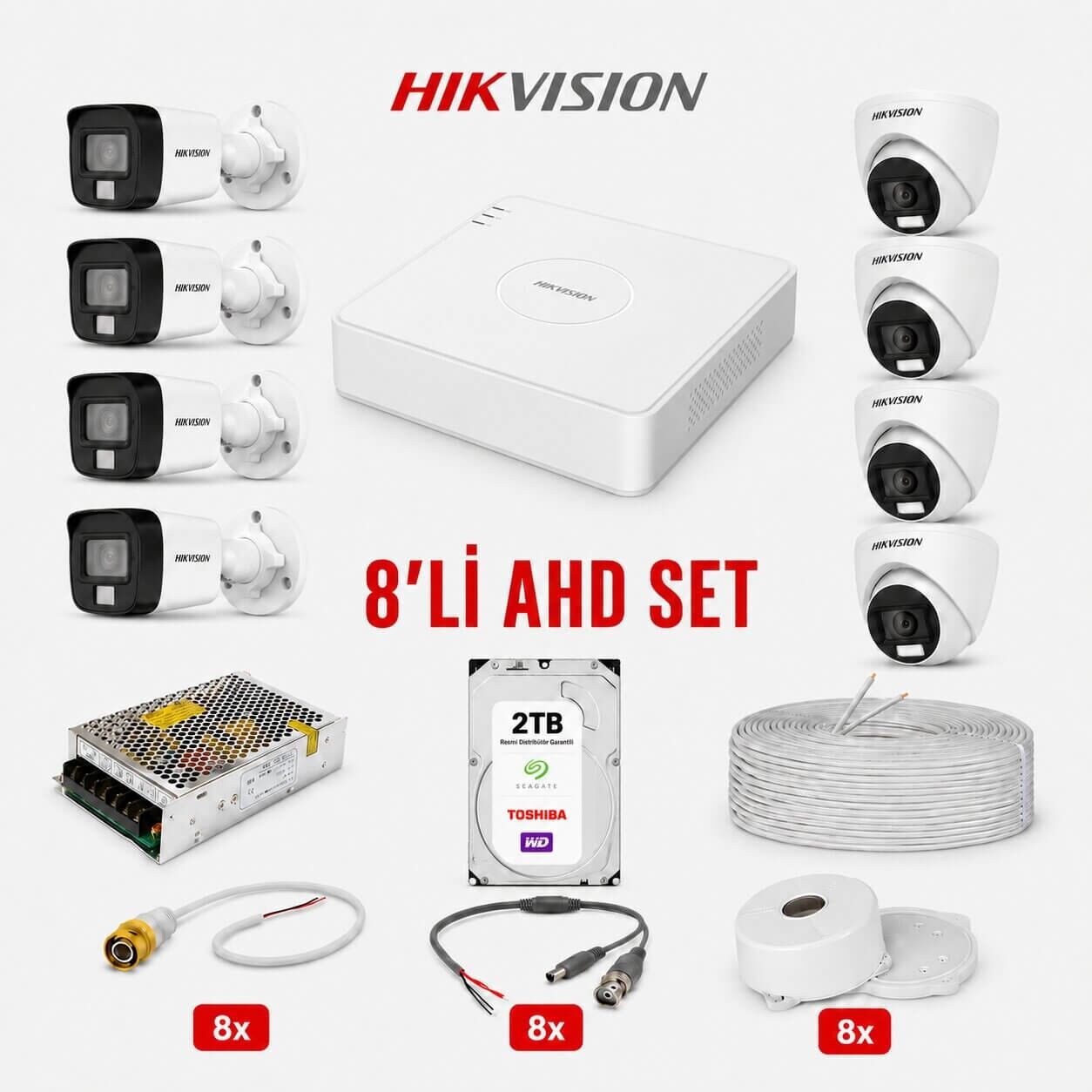 Hikvision 8'li AHD Kamera Güvenlik Sistemi (2 TB HDD Dahil)