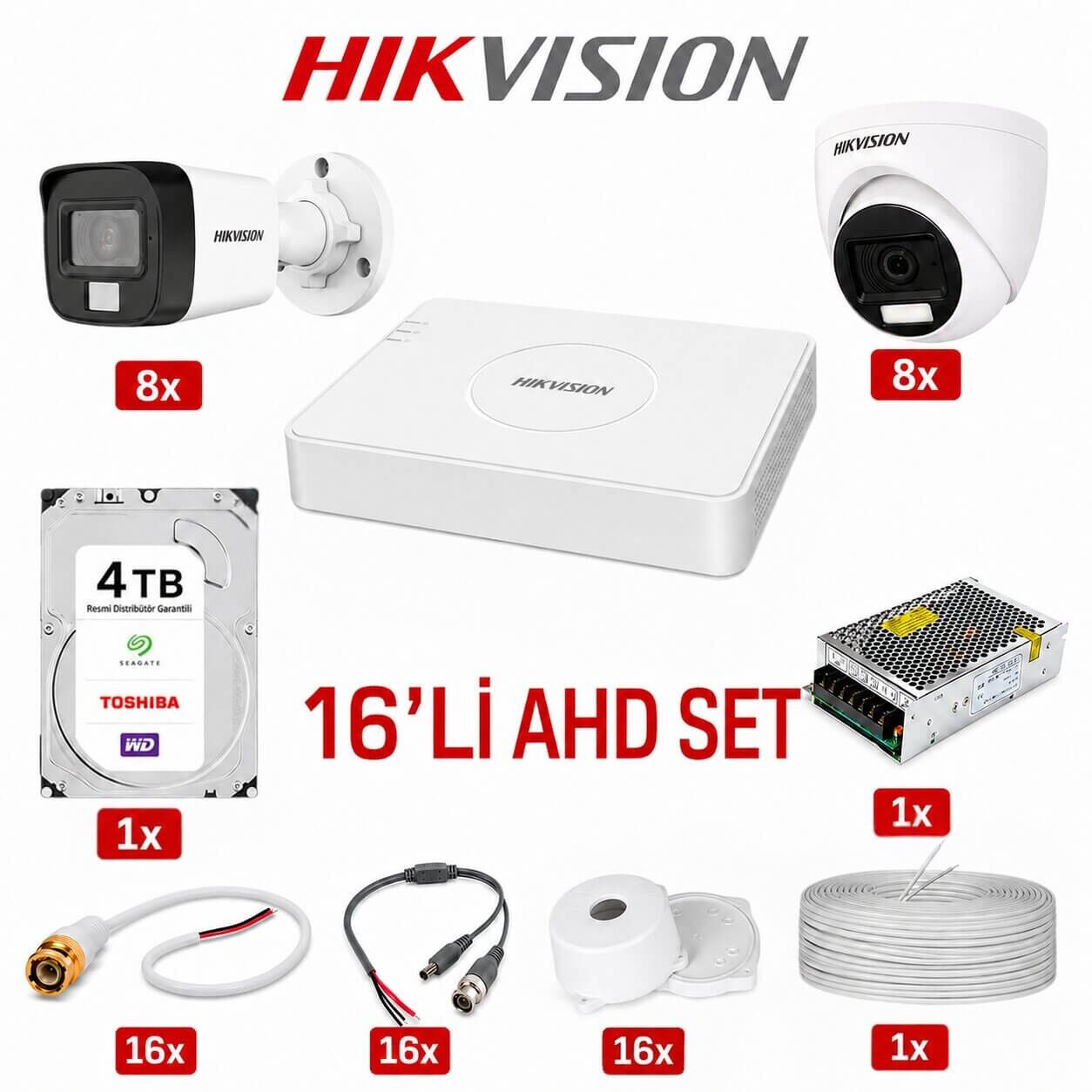 Hikvision 16'lı AHD Kamera Güvenlik Sistemi (4 TB HDD Dahil)