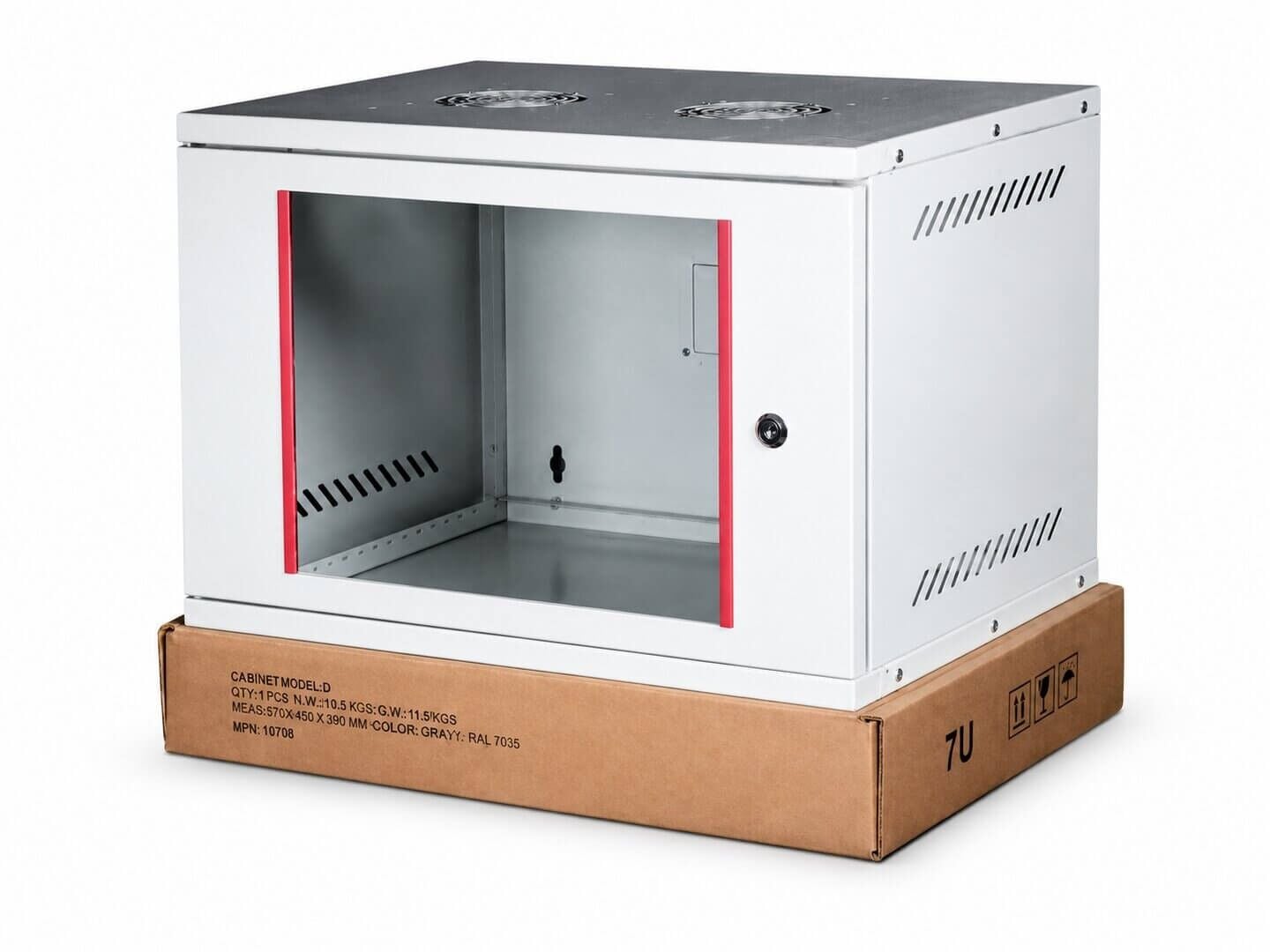 LANDE Demonte 19 İnç 7U W540 x D400 mm STB Kabinet RAL 7035 Ön Tek Cam Kapak