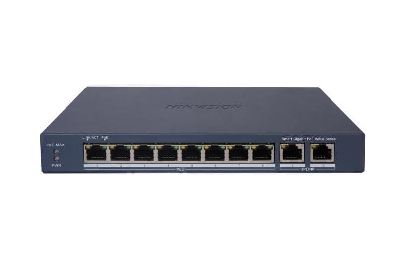 Hikvision DS-3E1510P-EI/M 8 Port 2 × Gigabit RJ45 uplink Akıllı PoE Switch