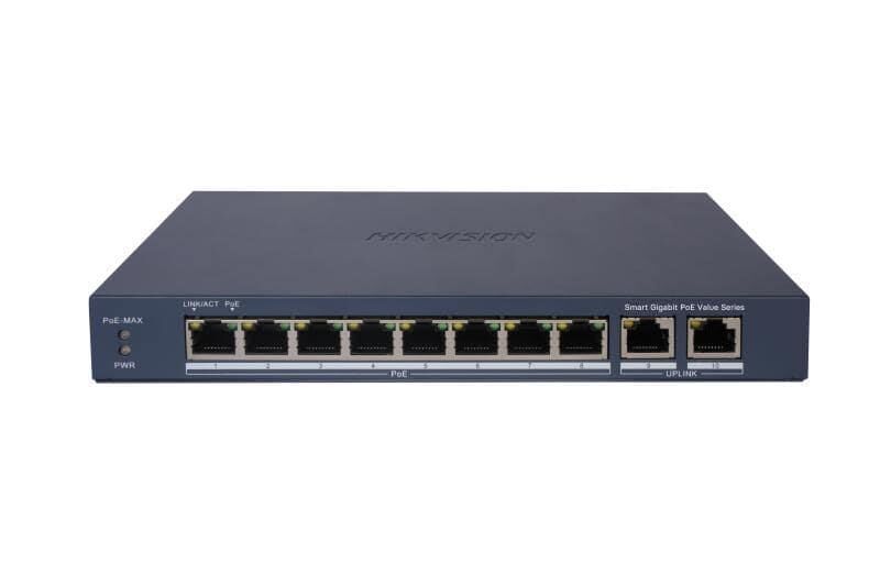 Hikvision DS-3E1510P-EI/M 8 Port 2 × Gigabit RJ45 uplink Akıllı PoE Switch