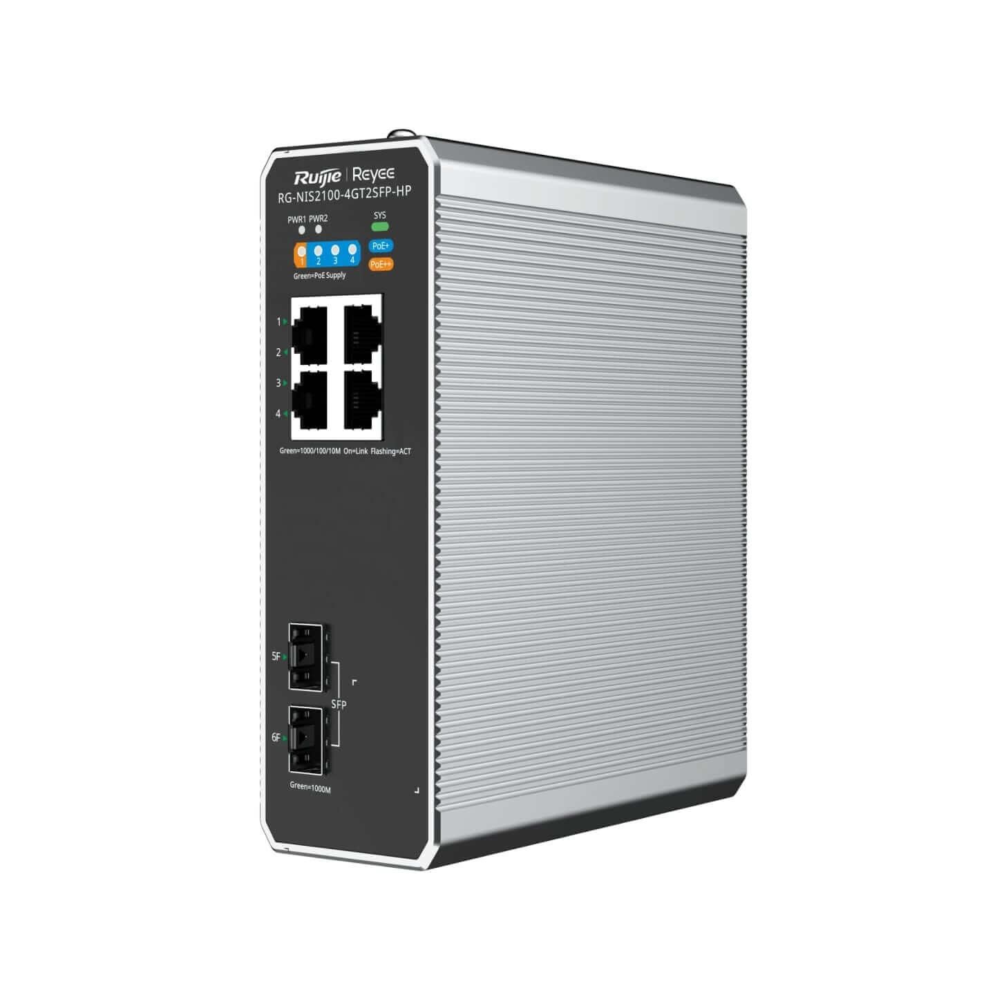 Ruijie Reyee RG-NIS2100-4GT2SFP-HP 4-Port Gigabit PoE + 2-Port SFP Bulut Tabanlı Yönetilebilir Endüstriyel Switch